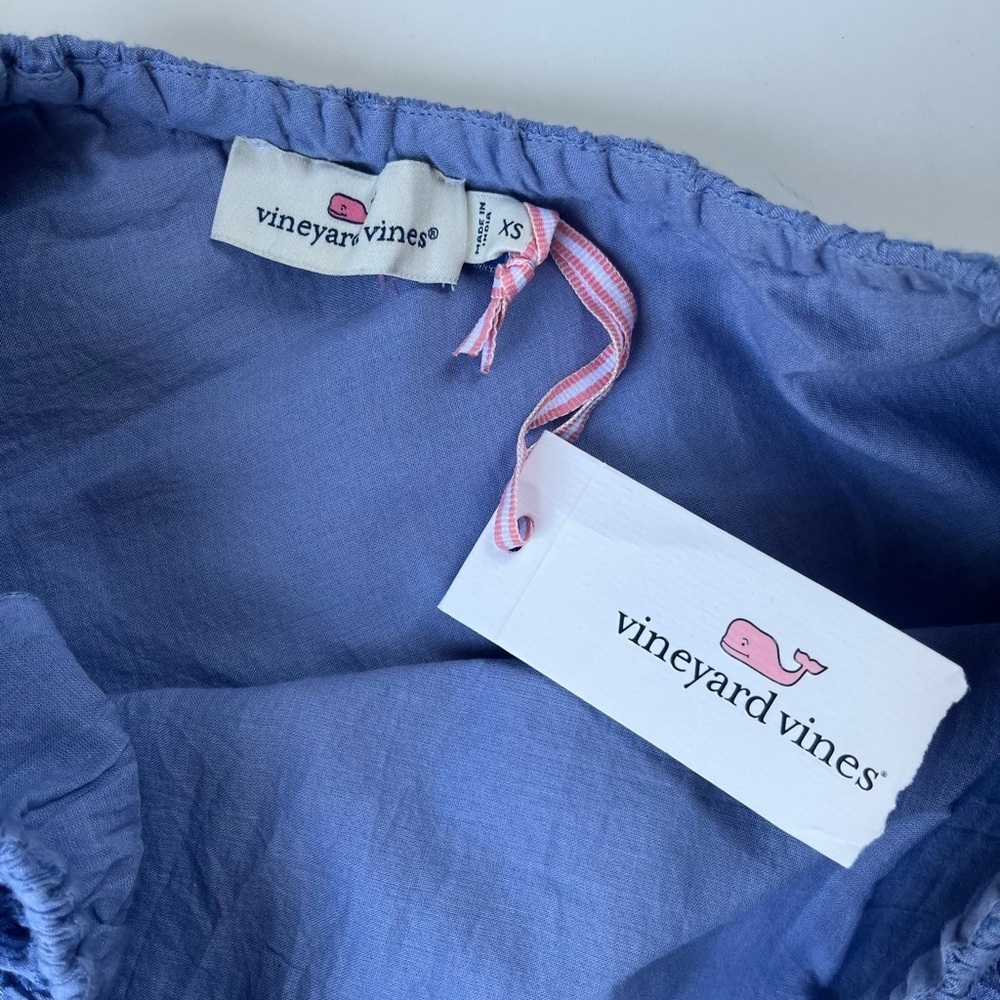 NWT Vineyard Vines Blue Eyelet One Shoulder Dress Cotton Coastal Summer XS - Picture 5 of 8